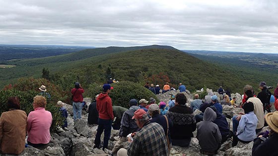 Wathing from Hawk Mountain's North Lookout with a large crowd